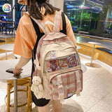 Women Patchwork Transparent Backpack Preppy Style Schoolbag