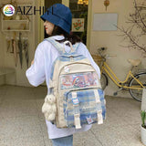 Women Patchwork Transparent Backpack Preppy Style Schoolbag