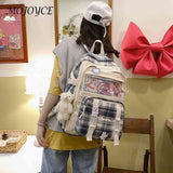 Canvas Rucksack Patchwork Backpack Preppy Style Students Knapsack