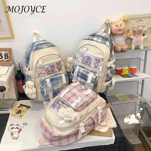 Canvas Rucksack Patchwork Backpack Preppy Style Students Knapsack