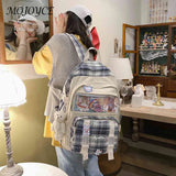 Canvas Rucksack Patchwork Backpack Preppy Style Students Knapsack