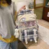 Canvas Rucksack Patchwork Backpack Preppy Style Students Knapsack
