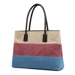 Women Canvas Shoulder Bag Ladies Striped Messenger Bag Large Capacity Crossbody