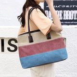 Women Canvas Shoulder Bag Ladies Striped Messenger Bag Large Capacity Crossbody