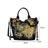 Canvas Shoulder Bags Peafowl Embroidery Handbags Retro Top-handle Tote