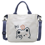 Canvas Bear Print Student Tote Zipper Bag