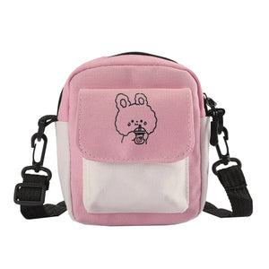 Women Cartoon Printing Canvas Crossbody Messenger Bag Casual Mini Handbag