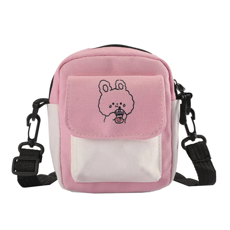 Women Cartoon Printing Canvas Crossbody Messenger Bag Casual Mini Handbag