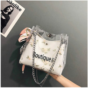 Women Flower Print Jelly Crossbody Shoulder Bag