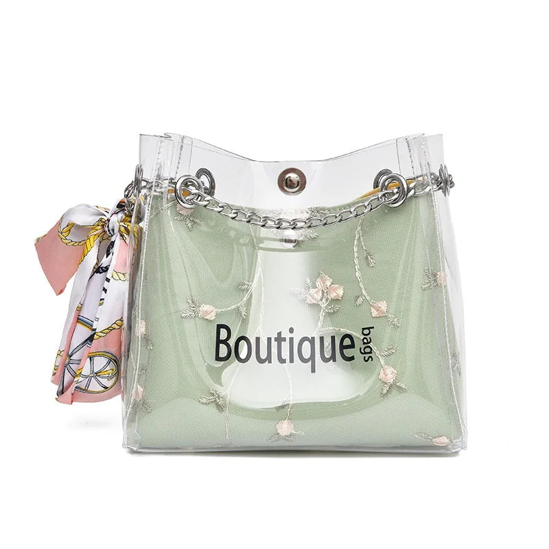 Women Flower Print Jelly Crossbody Shoulder Bag