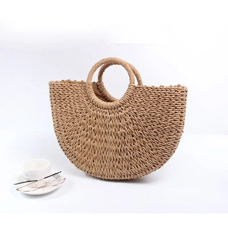 Women Large Capacity Straw Tote Bag Hand Woven Shopping Beach Bags KL366