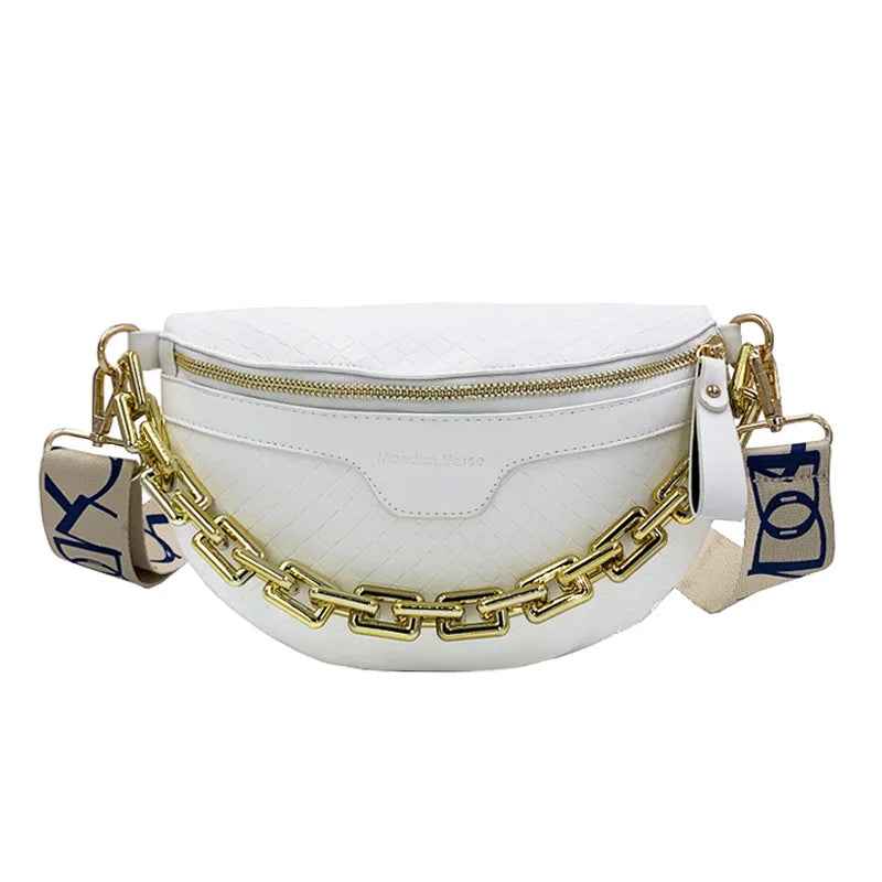 Women Chain Chest Bag Leather Stone Pattern Shoulder Bag