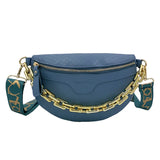 Women Chain Chest Bag Leather Stone Pattern Shoulder Bag