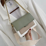 Women Chain Crossbody Bag PU Leather Wide Strap Shoulder Bags