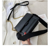 Women Chain Crossbody Bag PU Leather Wide Strap Shoulder Bags