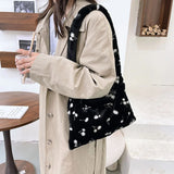 Cherry Pattern Print Underarm Bag Plush Shoulder Bag