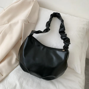 Women Cloud Underarm Bag Soft Pu Leather Solid Pleated Female Single Shoulder