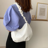 Women Cloud Underarm Bag Soft Pu Leather Solid Pleated Female Single Shoulder