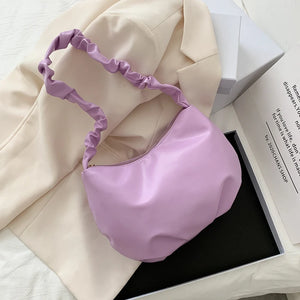 Women Cloud Underarm Bag Soft Pu Leather Solid Pleated Female Single Shoulder