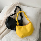 Women Cloud Underarm Bag Soft Pu Leather Solid Pleated Female Single Shoulder