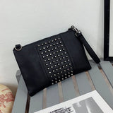 Vintage Large Size Women Clutch Bag PU Leather Rivet Crossbody Shoulder Bag