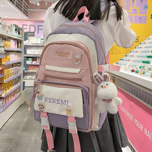 Women College Student Bag Contrast Teenage Girl Backpacks