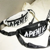 Women Hip-Hop Letter Print Canvas Waist Pack Bum Bag Belt Travel Fanny Pack