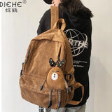 Women Corduroy Backpack Stripe Harajuku School Backpack for Teenage Girls
