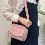 Women Corduroy Bear Print Shoulder Bag Student Tote Messenger Satchel