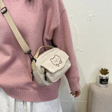 Women Corduroy Bear Print Shoulder Bag Student Tote Messenger Satchel