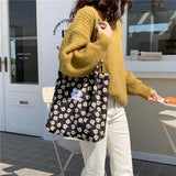 Women Corduroy Shoulder Bag Large Capacity Canvas Bucket Bags