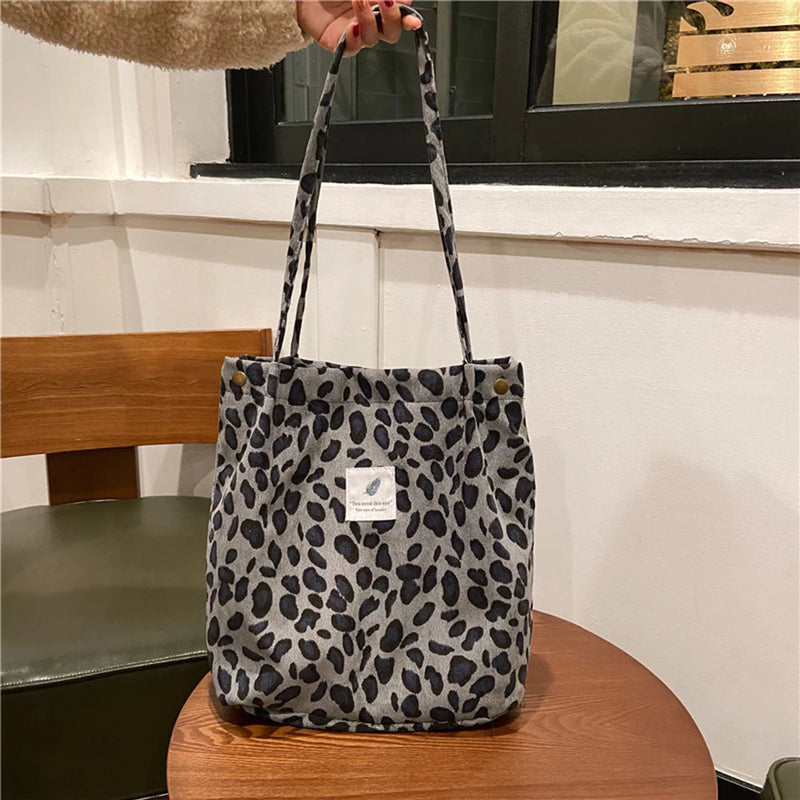 Women Corduroy Shoulder Bag Large Capacity Canvas Bucket Bags