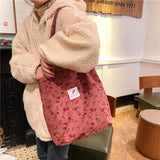 Women Corduroy Shoulder Bag Large Capacity Canvas Bucket Bags