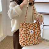 Women Corduroy Shoulder Bag Large Capacity Canvas Bucket Bags