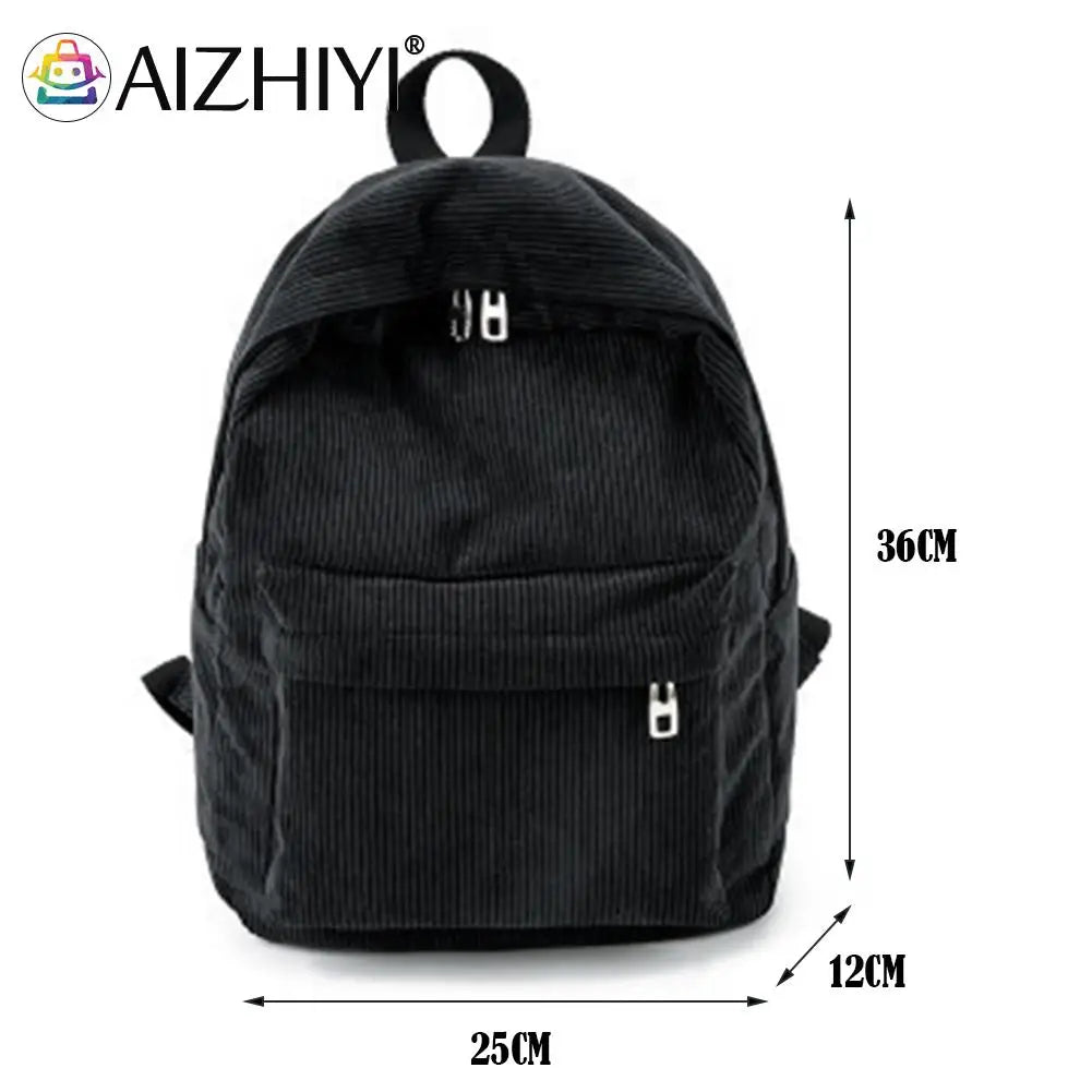 Women Corduroy Shoulder Bag Backpack Students School Travel Large Capacity