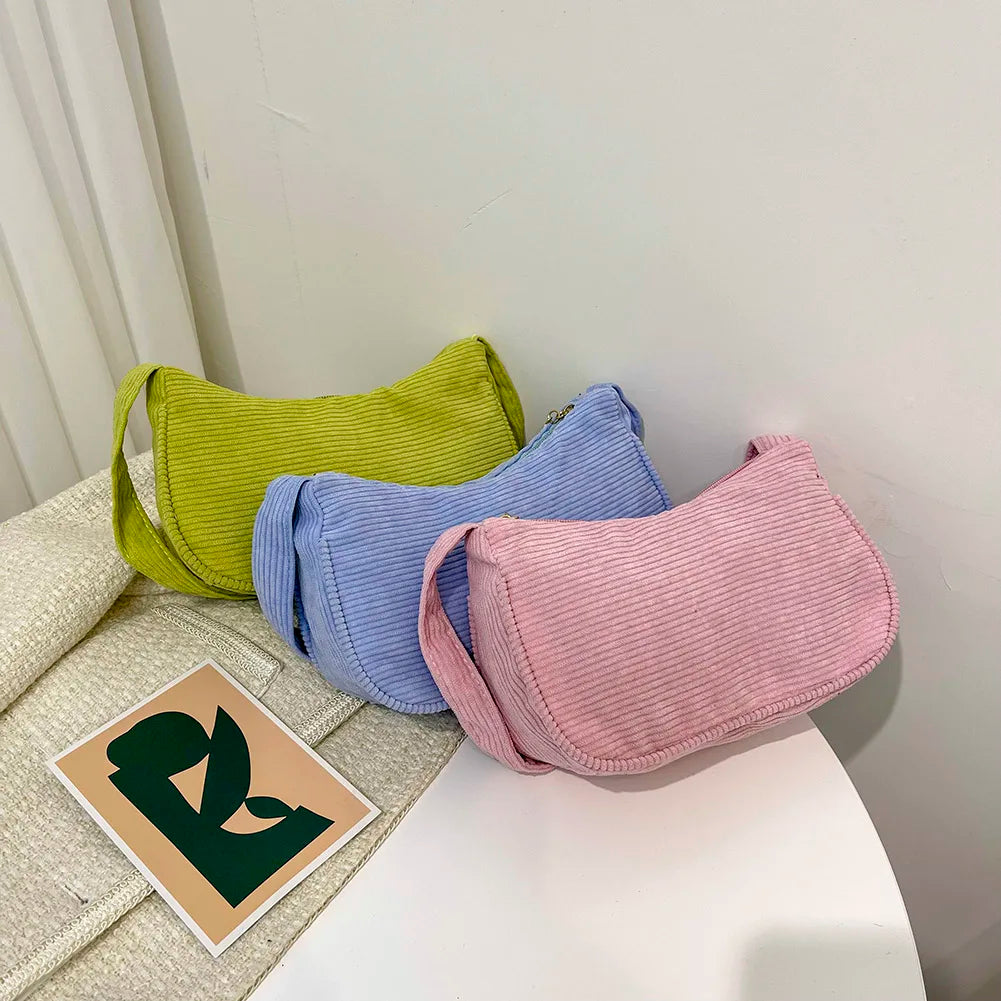 Corduroy Solid Underarm Bag Casual Shopper Shoulder bag
