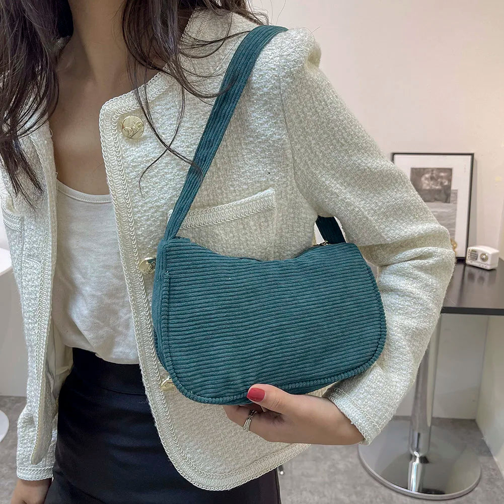 Corduroy Solid Underarm Bag Casual Shopper Shoulder bag