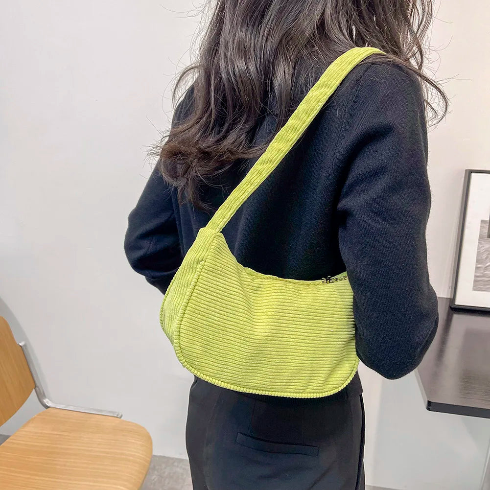 Corduroy Solid Underarm Bag Casual Shopper Shoulder bag