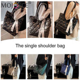 Women Cotton Padded Totes Casual Top-handle Bags Soft Zipper