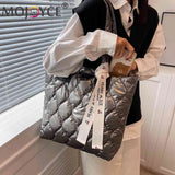 Women Cotton Padded Totes Casual Top-handle Bags Soft Zipper