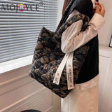Women Cotton Padded Totes Casual Top-handle Bags Soft Zipper