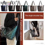 Women Cotton Padded Totes Casual Top-handle Bags Soft Zipper