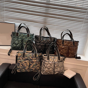 Women Cotton Padded Totes Handbag Large Capacity Nylon Bag