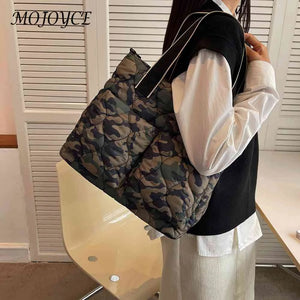 Women Cotton Padded Totes Winter Ladies Crossbody Bags Adjustable