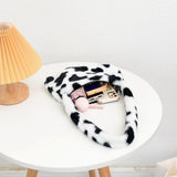 Plush Cow Print Mini Shoulder Bag Soft Tote Bag