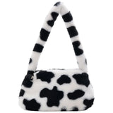 Plush Cow Print Mini Shoulder Bag Soft Tote Bag