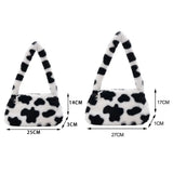Plush Cow Print Mini Shoulder Bag Soft Tote Bag