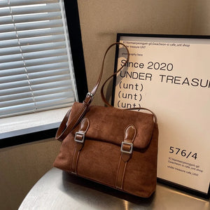 Vintage Crossbody Bag Faux Suede Leather Handbag