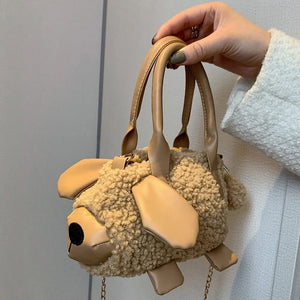 Plush Lamb Shape Crossbody Bag for Women
