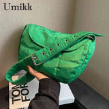 Quilted Cotton Crossbody Shoulder Tote Bag Solid Rhombus Pattern Flap